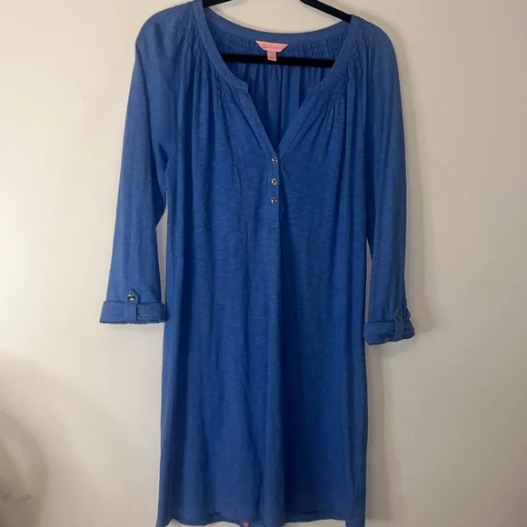 Lilly Pulitzer Sleeved Essie Dress Ladies Size Medium Bennett Blue - Picture 2 of 11